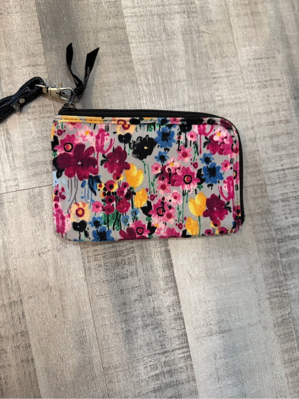 Thirty-One Floral Makeup Bag & Matching Wallet Wristlet Set Gray Pink Blue - Picture 8 of 12